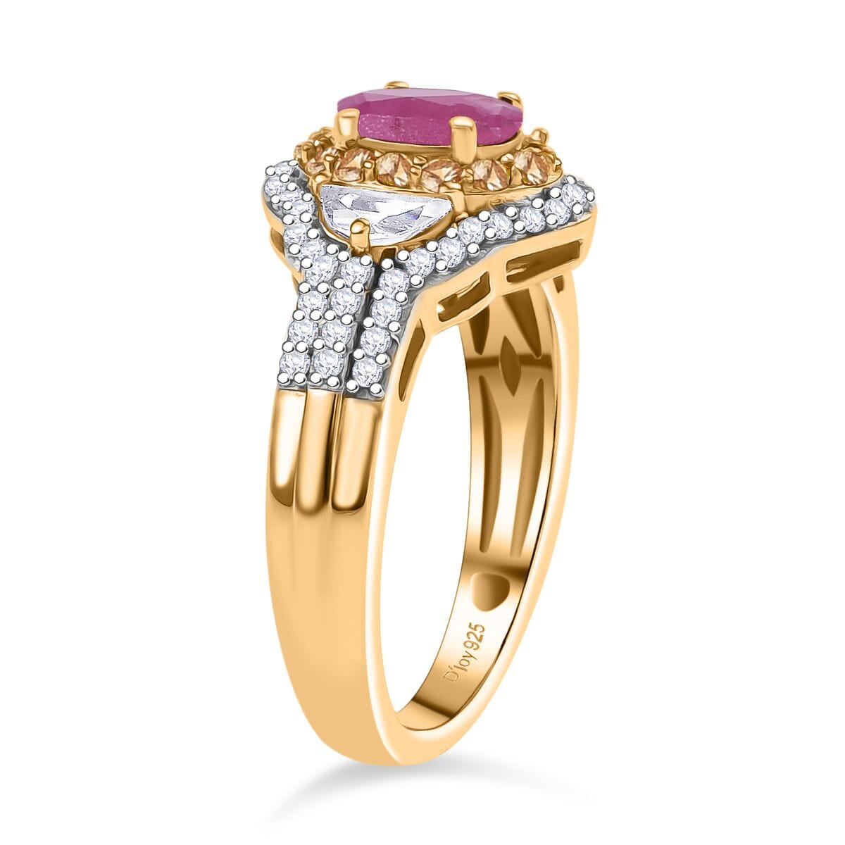 AAA Royal Ruby and Multi Gemstone 2.40 ctw Art Deco Ring in 18K Vermeil Yellow Gold Over Sterling Silver (Size 7.0) image number 3
