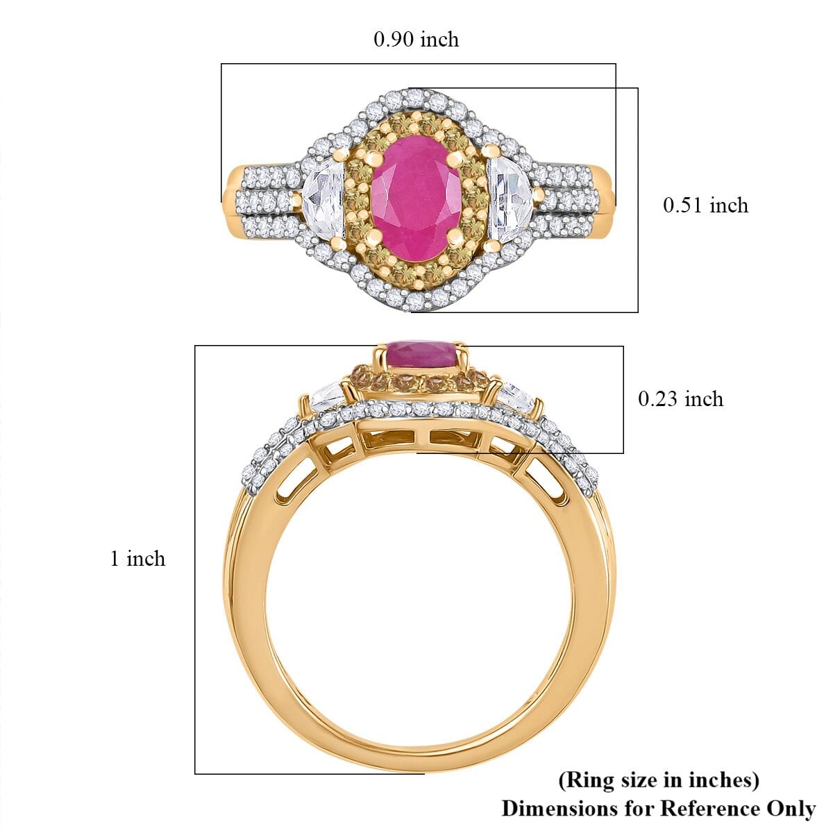AAA Royal Ruby and Multi Gemstone 2.40 ctw Art Deco Ring in 18K Vermeil Yellow Gold Over Sterling Silver (Size 7.0) image number 5
