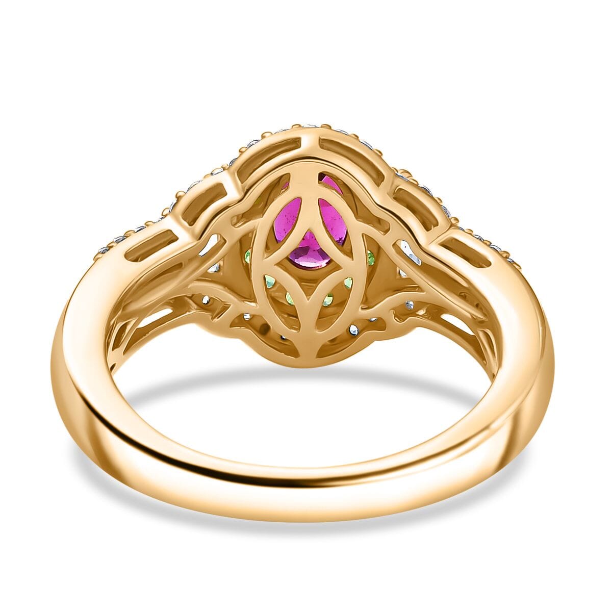 Premium Radiant Ember Garnet and Multi Gemstone 2.35 ctw Art Deco Ring in 18K Vermeil Yellow Gold Over Sterling Silver (Size 10.0) image number 4