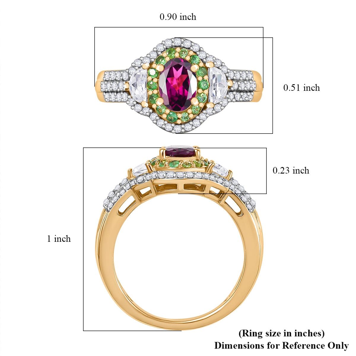 Premium Radiant Ember Garnet and Multi Gemstone 2.35 ctw Art Deco Ring in 18K Vermeil Yellow Gold Over Sterling Silver (Size 10.0) image number 5