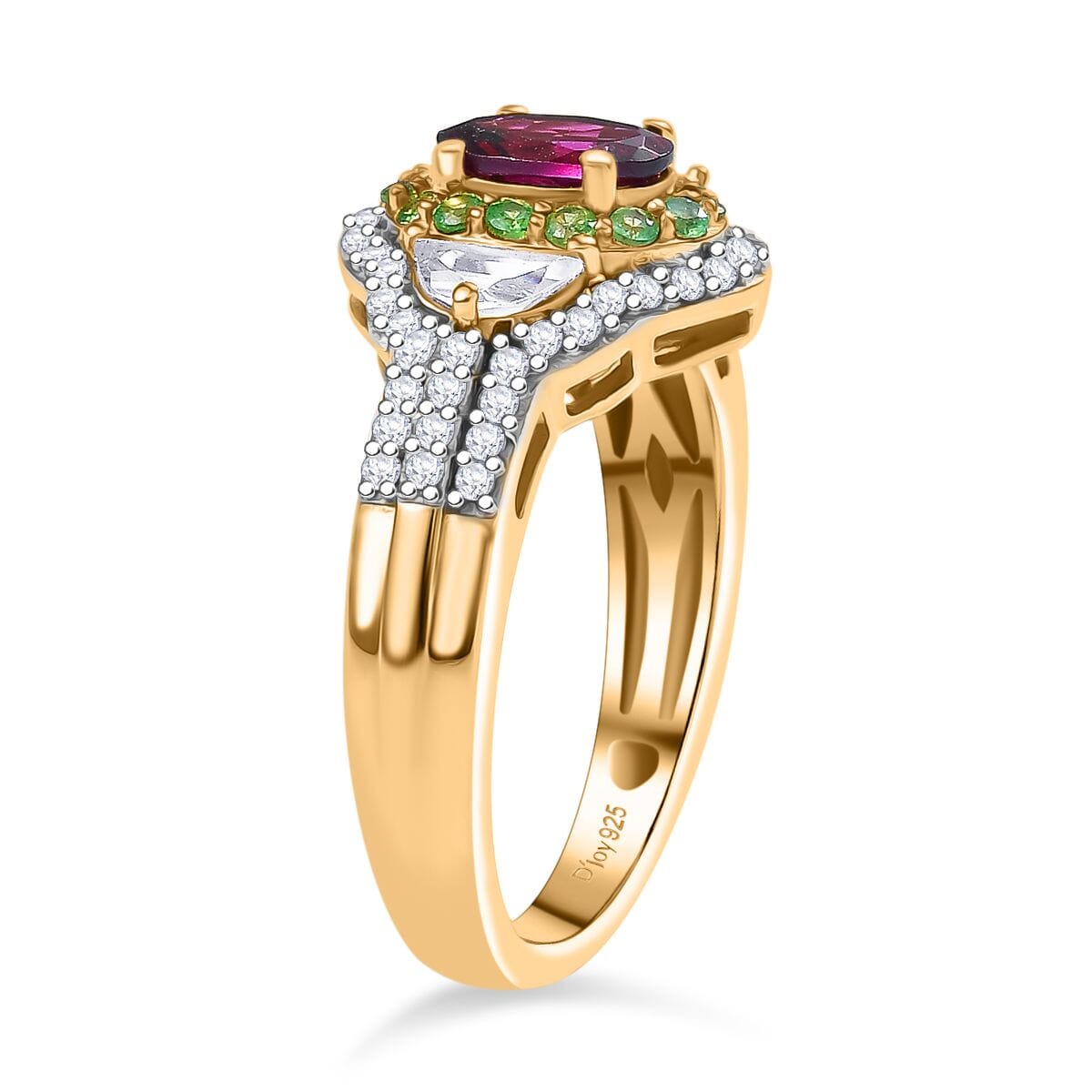 Premium Radiant Ember Garnet and Multi Gemstone 2.35 ctw Art Deco Ring in 18K Vermeil Yellow Gold Over Sterling Silver (Size 7.0) image number 3