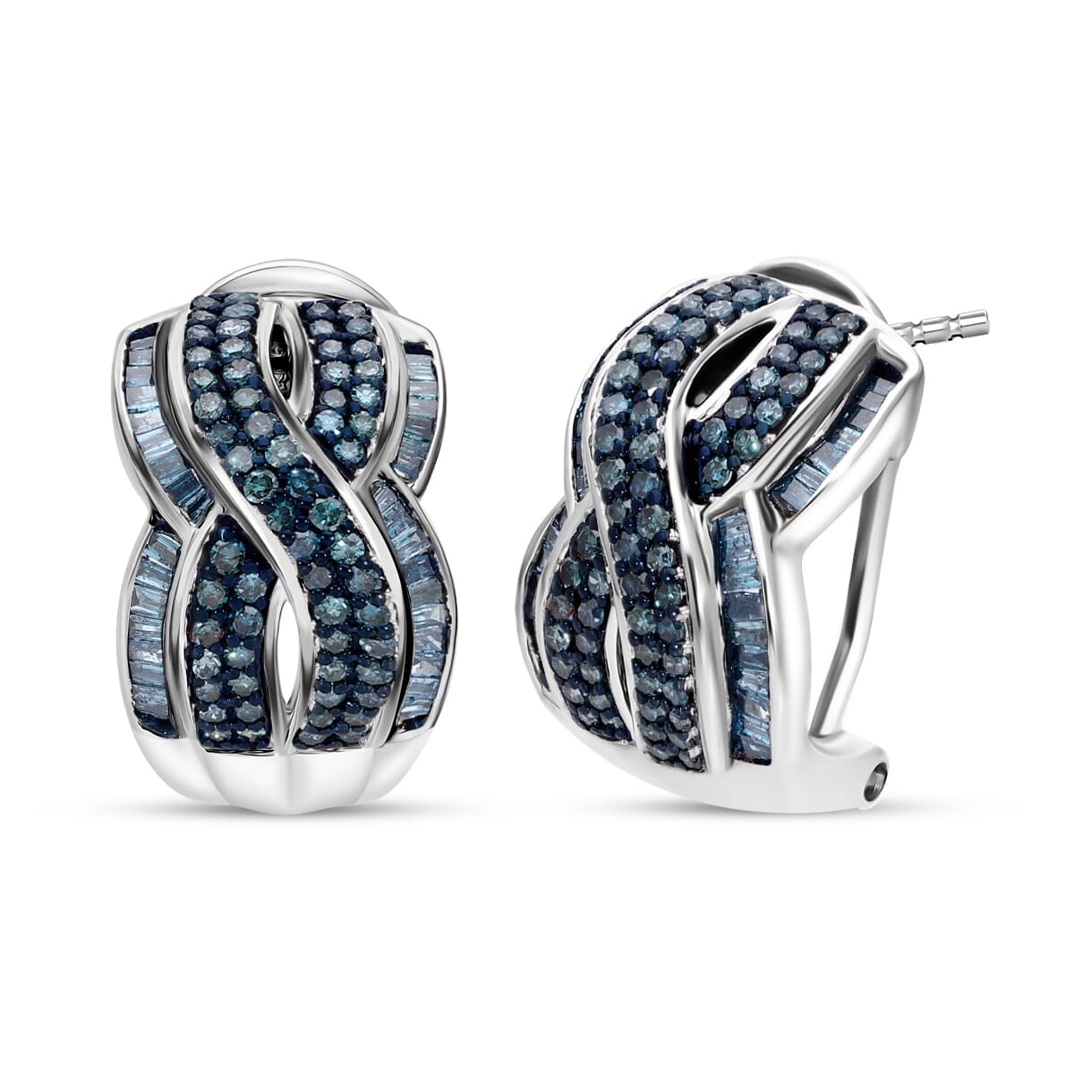 Blue Diamond 1.00 ctw Infinity Earrings in Platinum Over Sterling Silver image number 0