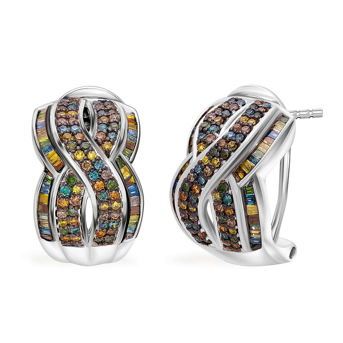 Multi Diamond 1.00 ctw Infinity Earrings in Platinum Over Sterling Silver image number 0