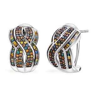 Multi Diamond 1.00 ctw Infinity Earrings in Platinum Over Sterling Silver