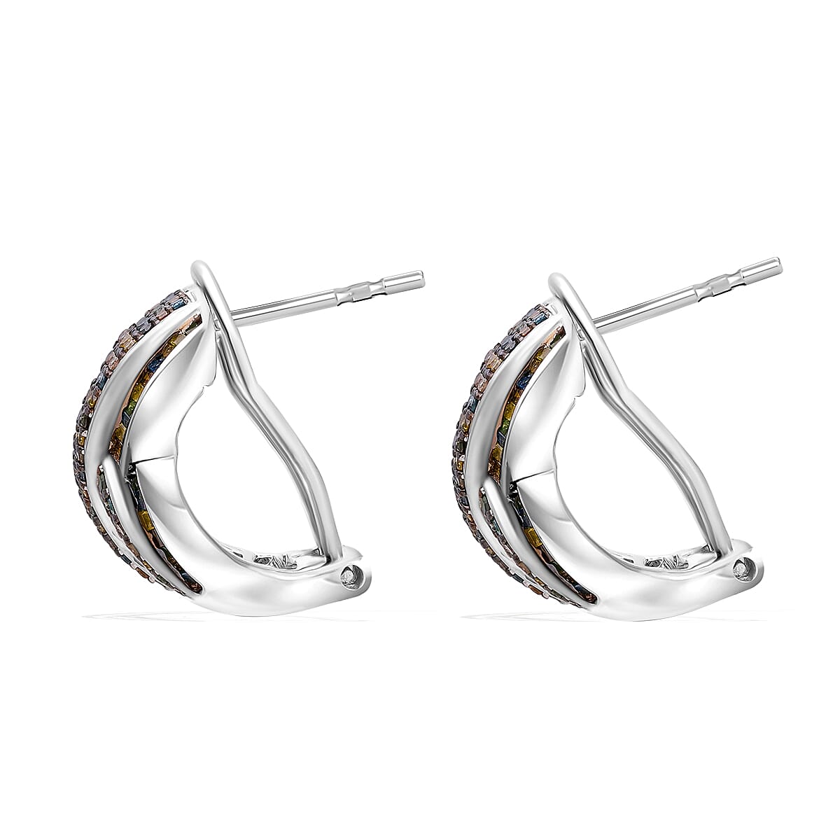 Multi Diamond 1.00 ctw Infinity Earrings in Platinum Over Sterling Silver image number 2