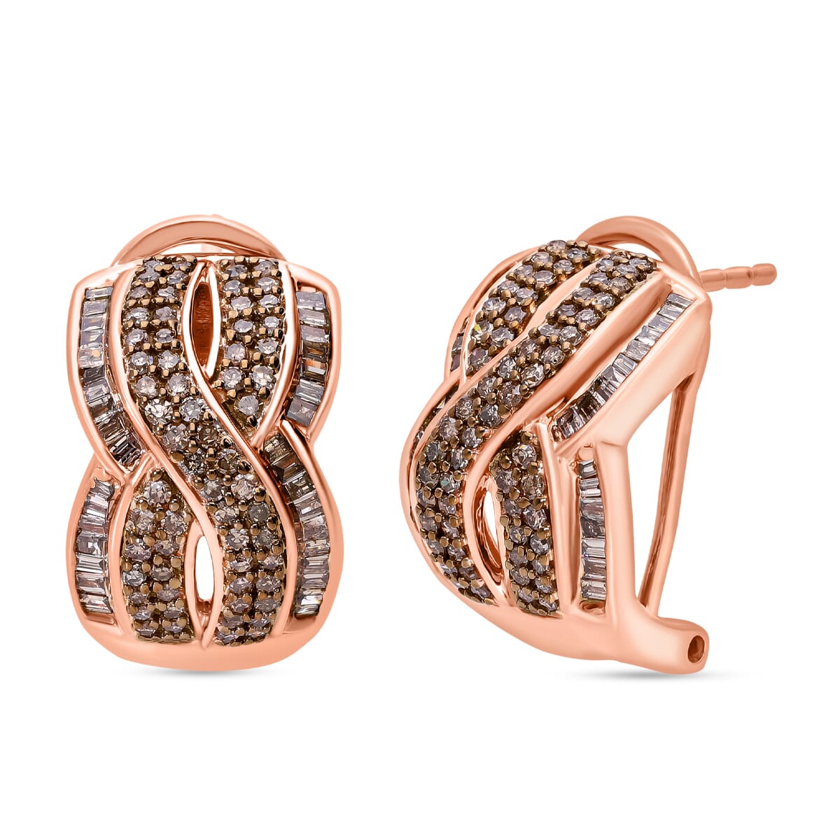 Natural Champagne Diamond 1.00 ctw Infinity Earrings in Vermeil Rose Gold Over Sterling Silver image number 0