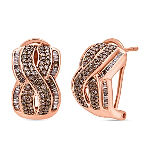 Natural Champagne Diamond 1.00 ctw Infinity Earrings in Vermeil Rose Gold Over Sterling Silver
