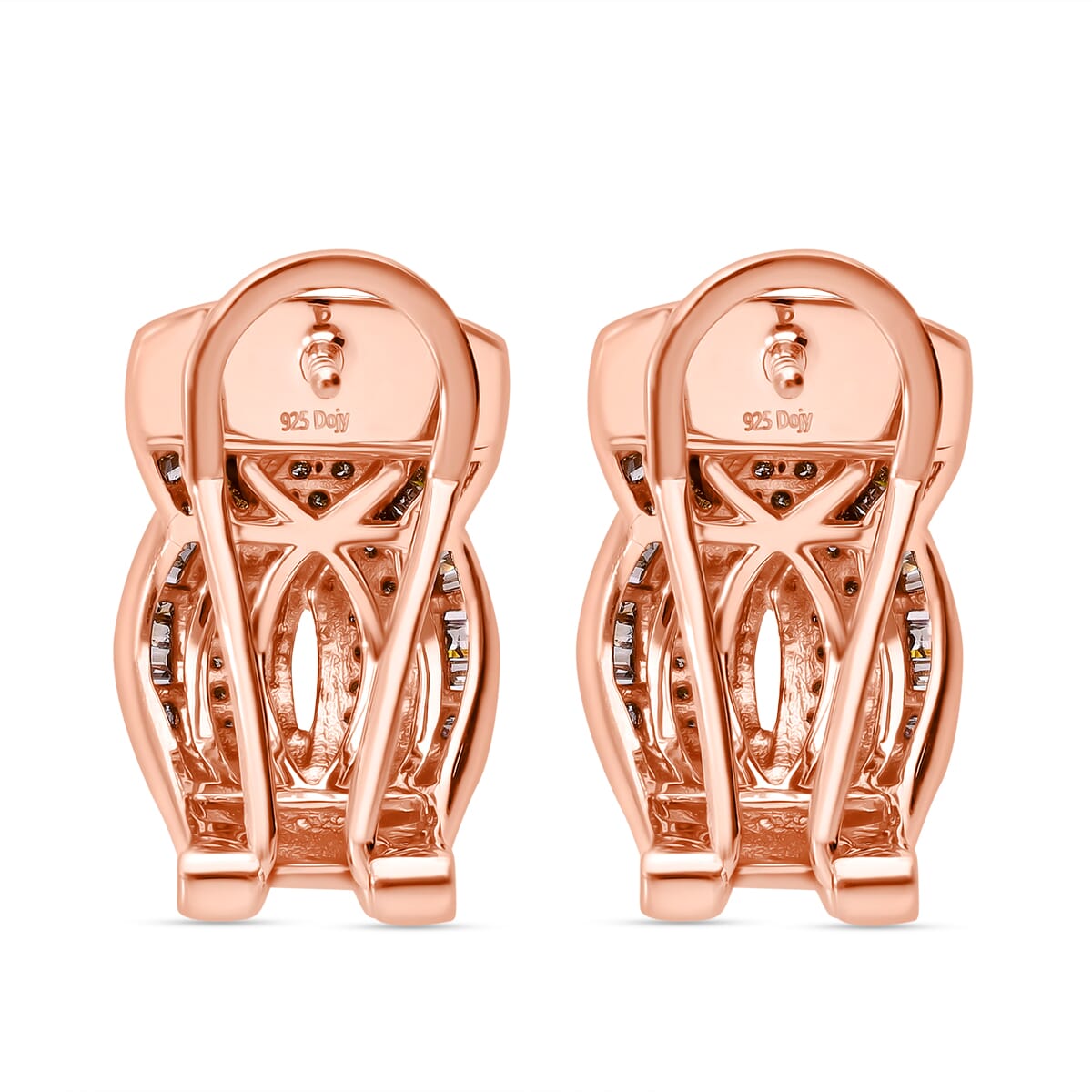 Natural Champagne Diamond 1.00 ctw Infinity Earrings in Vermeil Rose Gold Over Sterling Silver image number 3
