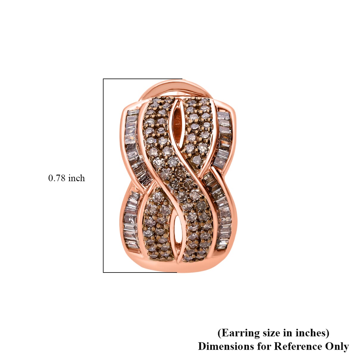 Natural Champagne Diamond 1.00 ctw Infinity Earrings in Vermeil Rose Gold Over Sterling Silver image number 4