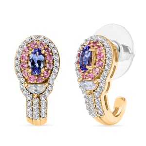 Premium Tanzanite and Multi Gemstone 2.00 ctw J-Hoop Earrings in 18K Vermeil Yellow Gold Over Sterling Silver