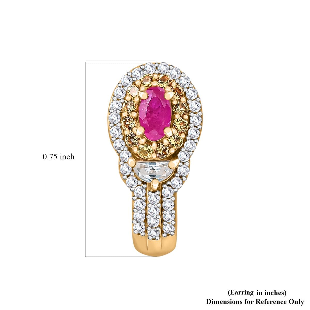 Premium Royal Ruby and Multi Gemstone 2.20 ctw J-Hoop Earrings in 18K Vermeil Yellow Gold Over Sterling Silver image number 4