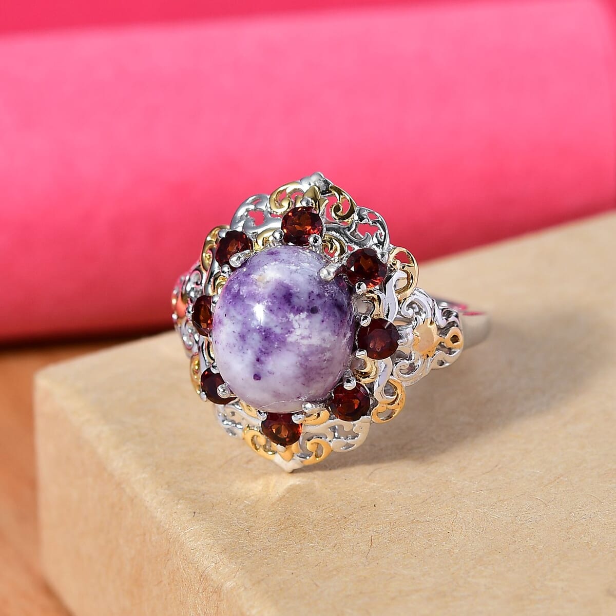Utah Tiffany Stone, Mozambique Garnet Royal Amour Ring in 14K YG and Platinum Over Sterling Silver (Size 10.0) 6.10 ctw image number 1