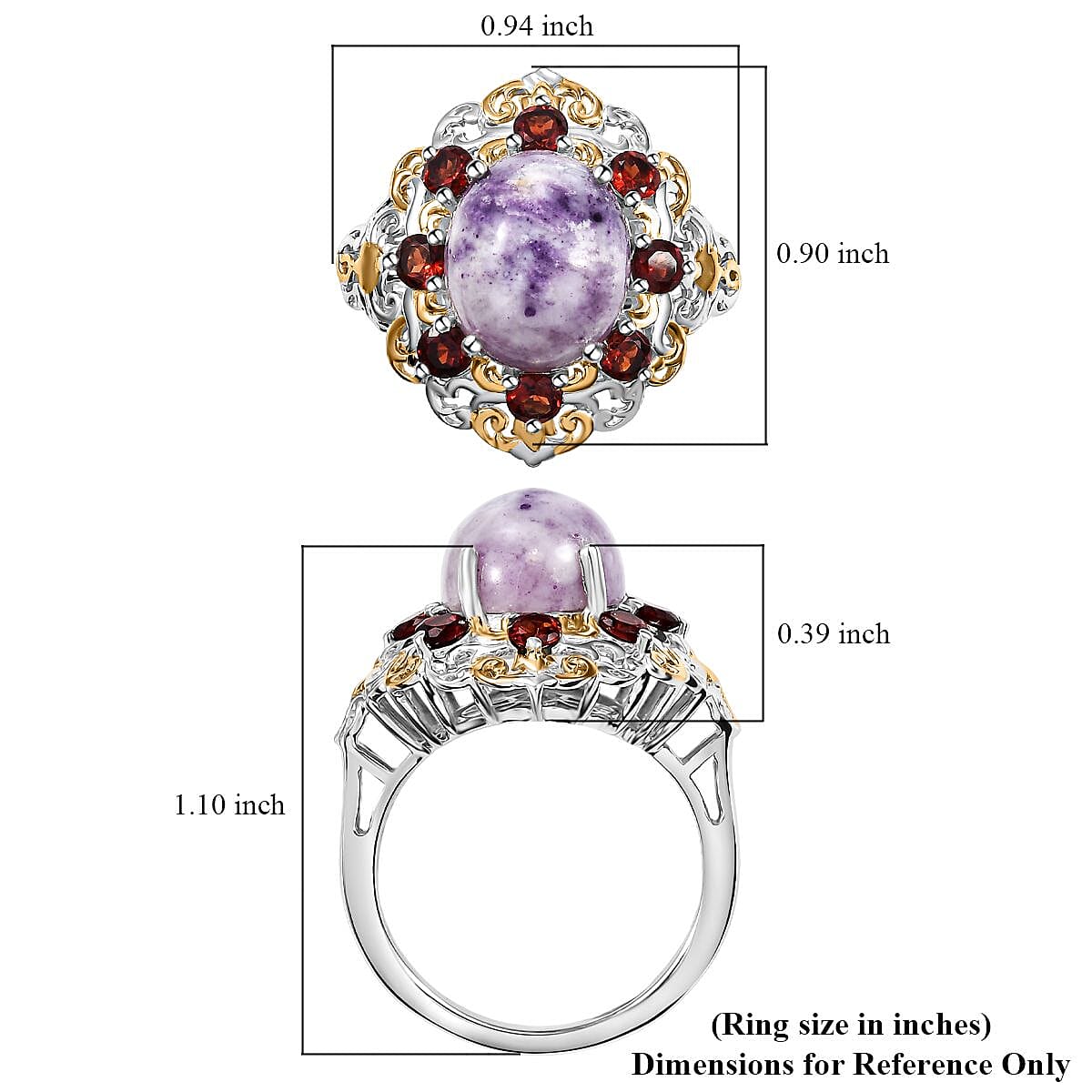D'Joy Utah Tiffany Stone and Mozambique Garnet 6.10 ctw Royal Amour Ring in 14K YG and Platinum Over Sterling Silver (Size 10.0)