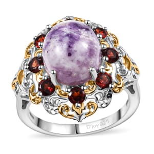 Utah Tiffany Stone and Mozambique Garnet 6.10 ctw Royal Amour Ring in 14K YG and Platinum Over Sterling Silver (Size 7.0)