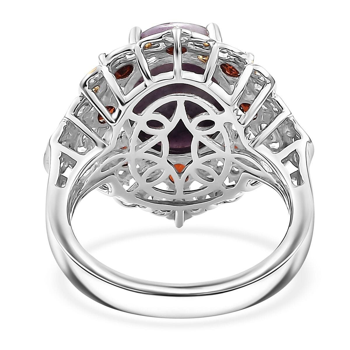 Utah Tiffany Stone and Mozambique Garnet 6.10 ctw Royal Amour Ring in 14K YG and Platinum Over Sterling Silver (Size 9.0) image number 4