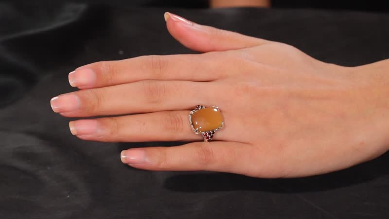 Caramel Opal, Mozambique Garnet Floral Ring in Platinum Over Sterling Silver (Size 10.0) 9.85 ctw