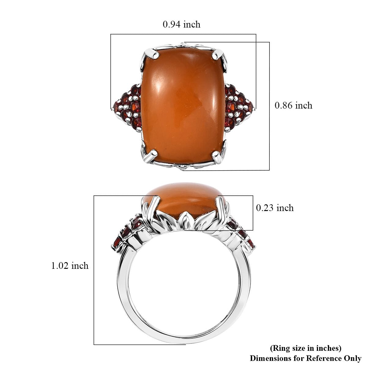 Caramel Opal and Mozambique Garnet 9.85 ctw Floral Ring in Platinum Over Sterling Silver (Size 8.0) image number 5