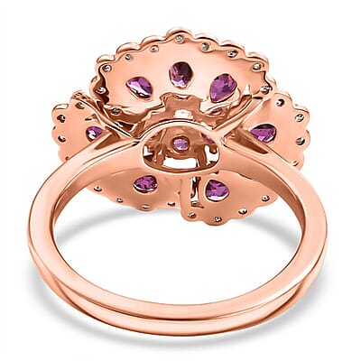D'Joy AAA Radiant Ember Garnet and White Zircon 3.15 ctw Peacock Feather Ring in 18K Vermeil Rose Gold Over Sterling Silver (Size 10.0)