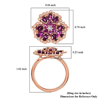 D'Joy AAA Radiant Ember Garnet and White Zircon 3.15 ctw Peacock Feather Ring in 18K Vermeil Rose Gold Over Sterling Silver (Size 10.0)