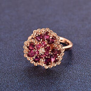 D'Joy AAA Radiant Ember Garnet and White Zircon 3.15 ctw Peacock Feather Ring in 18K Vermeil Rose Gold Over Sterling Silver (Size 7.0)