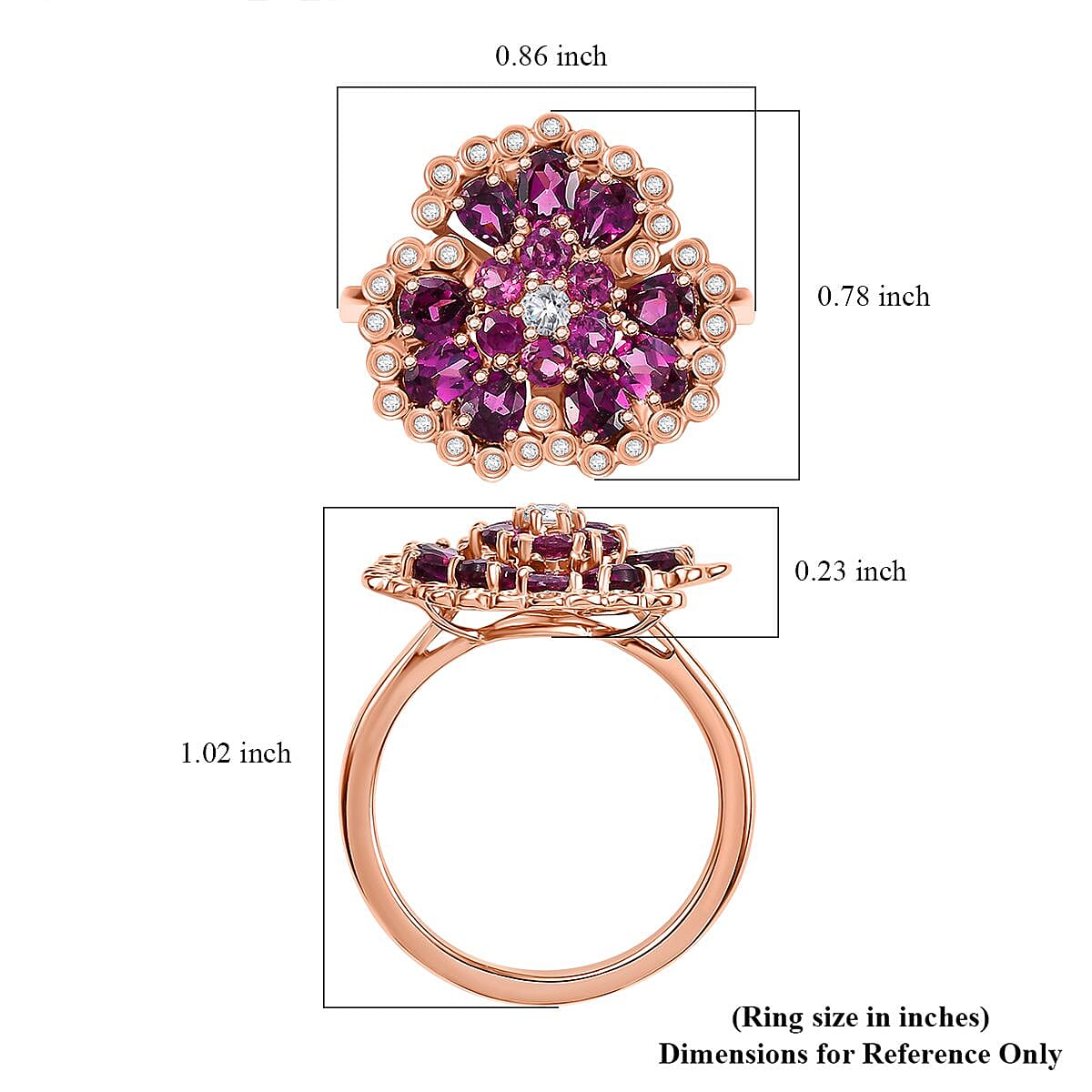 D'Joy AAA Radiant Ember Garnet and White Zircon 3.15 ctw Peacock Feather Ring in 18K Vermeil Rose Gold Over Sterling Silver (Size 7.0) image number 5