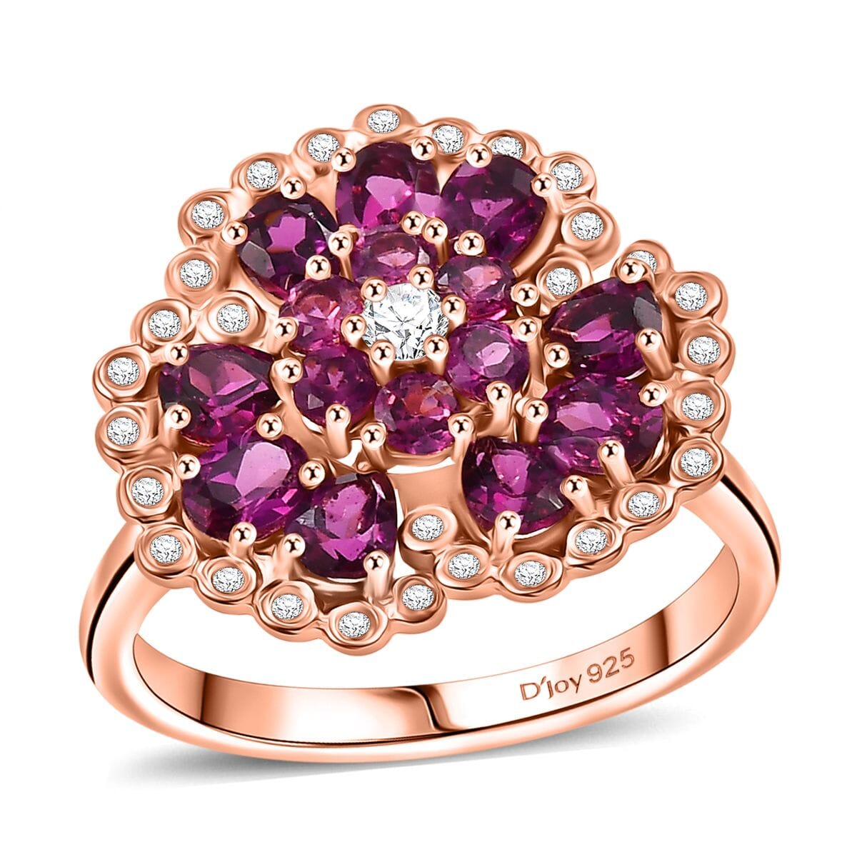 AAA Radiant Ember Garnet and White Zircon 3.15 ctw Peacock Feather Ring in 18K Vermeil Rose Gold Over Sterling Silver (Size 8.0) image number 0
