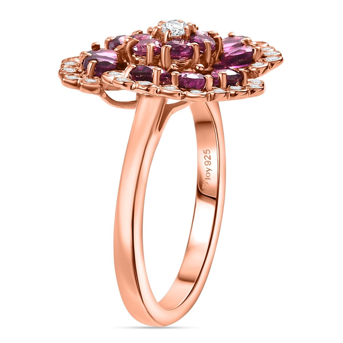 AAA Radiant Ember Garnet and White Zircon 3.15 ctw Peacock Feather Ring in 18K Vermeil Rose Gold Over Sterling Silver (Size 8.0) image number 3