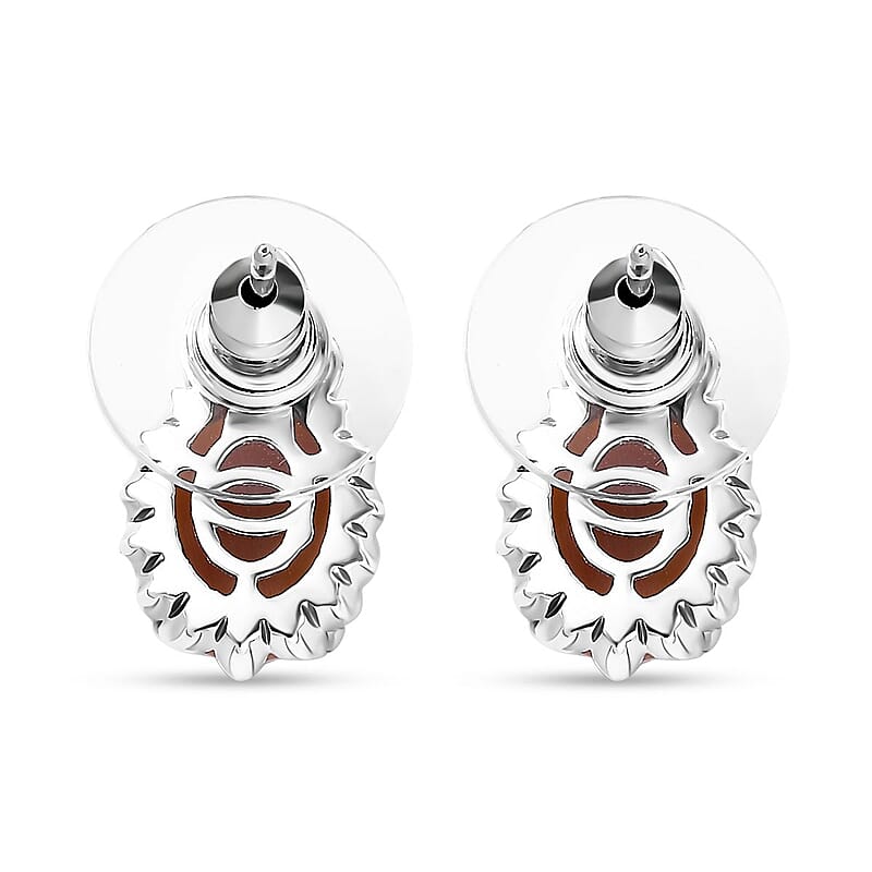 D'Joy Caramel Opal and Mozambique Garnet 4.00 ctw Floral Earrings in Platinum Over Sterling Silver