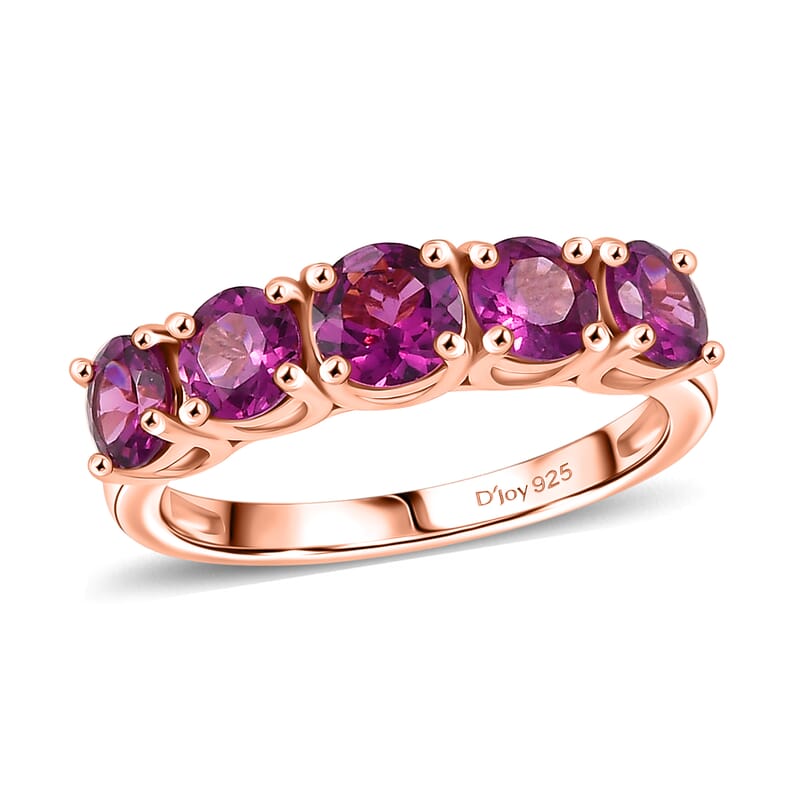 AAA Radiant Ember Garnet 2.25 ctw 5 Stone Ring in 18K Vermeil Rose Gold Sterling Silver (Size 10.0)