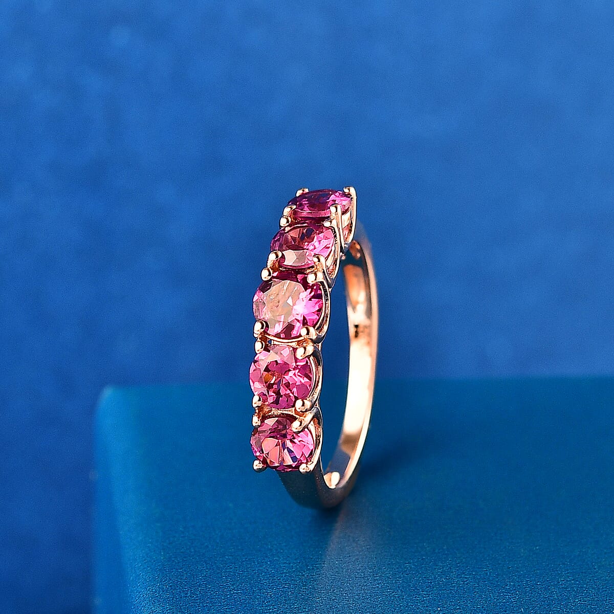 D'Joy AAA Radiant Ember Garnet 2.25 ctw 5 Stone Ring in 18K Vermeil Rose Gold Sterling Silver (Size 6.0) image number 1