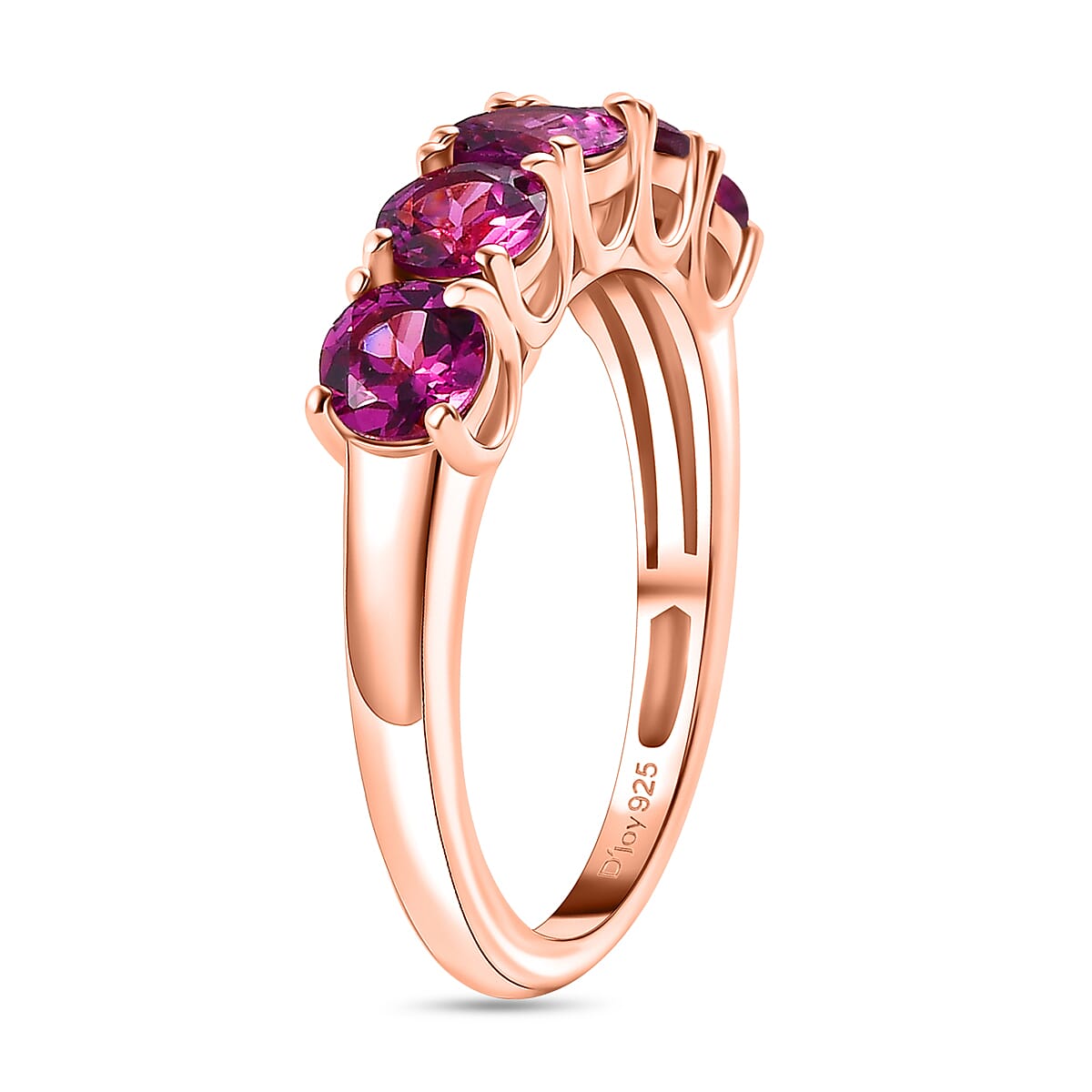 D'Joy AAA Radiant Ember Garnet 2.25 ctw 5 Stone Ring in 18K Vermeil Rose Gold Sterling Silver (Size 6.0) image number 3