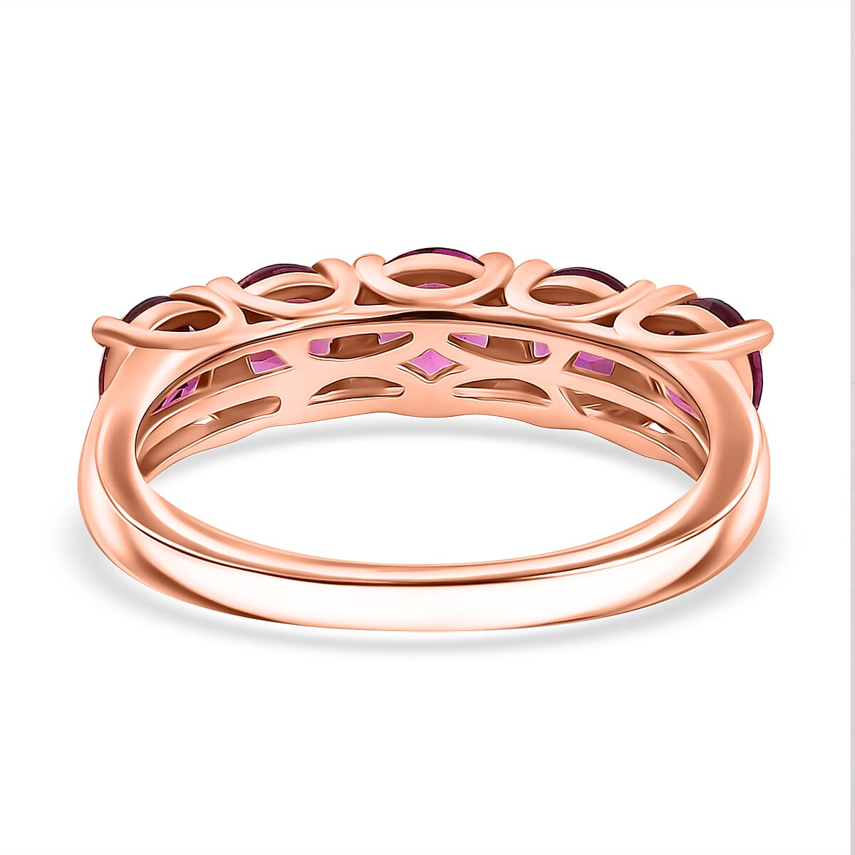 D'Joy AAA Radiant Ember Garnet 2.25 ctw 5 Stone Ring in 18K Vermeil Rose Gold Sterling Silver (Size 6.0) image number 4