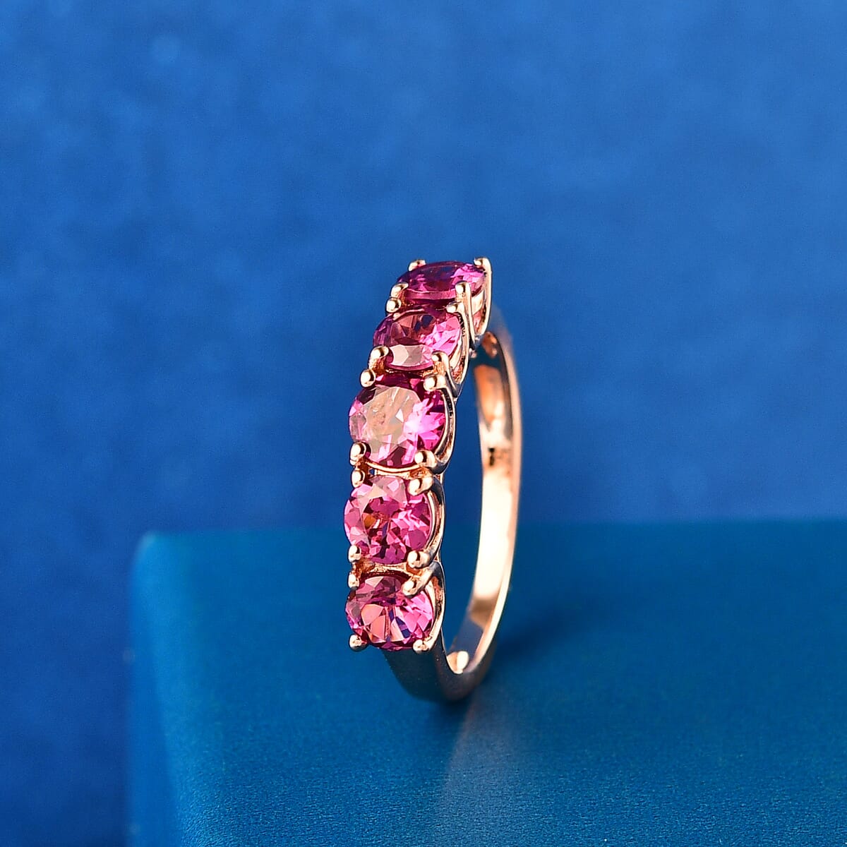 AAA Radiant Ember Garnet 2.25 ctw 5 Stone Ring in 18K Vermeil Rose Gold Sterling Silver (Size 8.0) image number 1