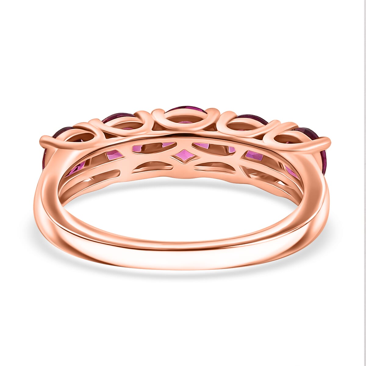 AAA Radiant Ember Garnet 2.25 ctw 5 Stone Ring in 18K Vermeil Rose Gold Sterling Silver (Size 8.0) image number 4