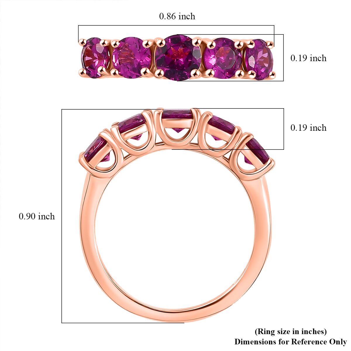 AAA Radiant Ember Garnet 2.25 ctw 5 Stone Ring in 18K Vermeil Rose Gold Sterling Silver (Size 8.0) image number 5