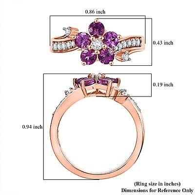 D'Joy AAA Radiant Ember Garnet and White Zircon 1.35 ctw Floral Ring in 18K Vermeil Rose Gold Sterling Silver (Size 10.0)