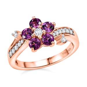 AAA Radiant Ember Garnet and White Zircon 1.35 ctw Ring in 18K Vermeil Rose Gold Sterling Silver (Size 5.0)