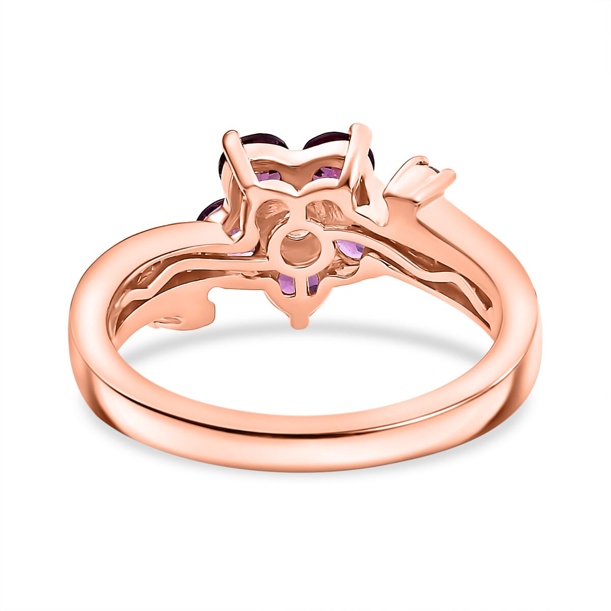 AAA Radiant Ember Garnet and White Zircon 1.35 ctw Floral Ring in 18K Vermeil Rose Gold Sterling Silver (Size 5.0) image number 4