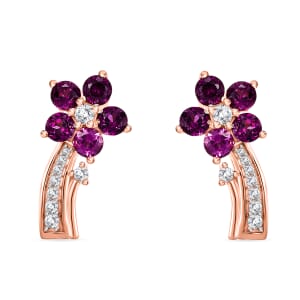 AAA Radiant Ember Garnet and White Zircon 1.90 ctw Floral Earrings in 18K Vermeil Rose Gold Sterling Silver