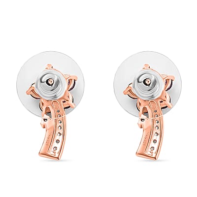 D'Joy AAA Radiant Ember Garnet and White Zircon 1.90 ctw Floral Earrings in 18K Vermeil Rose Gold Sterling Silver