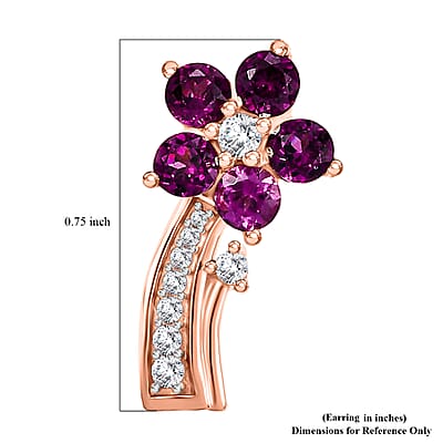 D'Joy AAA Radiant Ember Garnet and White Zircon 1.90 ctw Floral Earrings in 18K Vermeil Rose Gold Sterling Silver