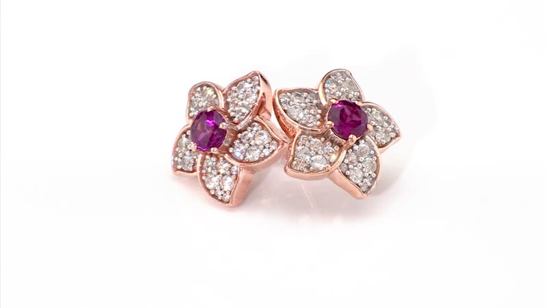 D'Joy AAA Radiant Ember Garnet and White Zircon 1.70 ctw Floral Earrings in 18K Vermeil Rose Gold Sterling Silver