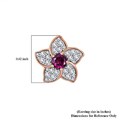 D'Joy AAA Radiant Ember Garnet and White Zircon 1.70 ctw Floral Earrings in 18K Vermeil Rose Gold Sterling Silver