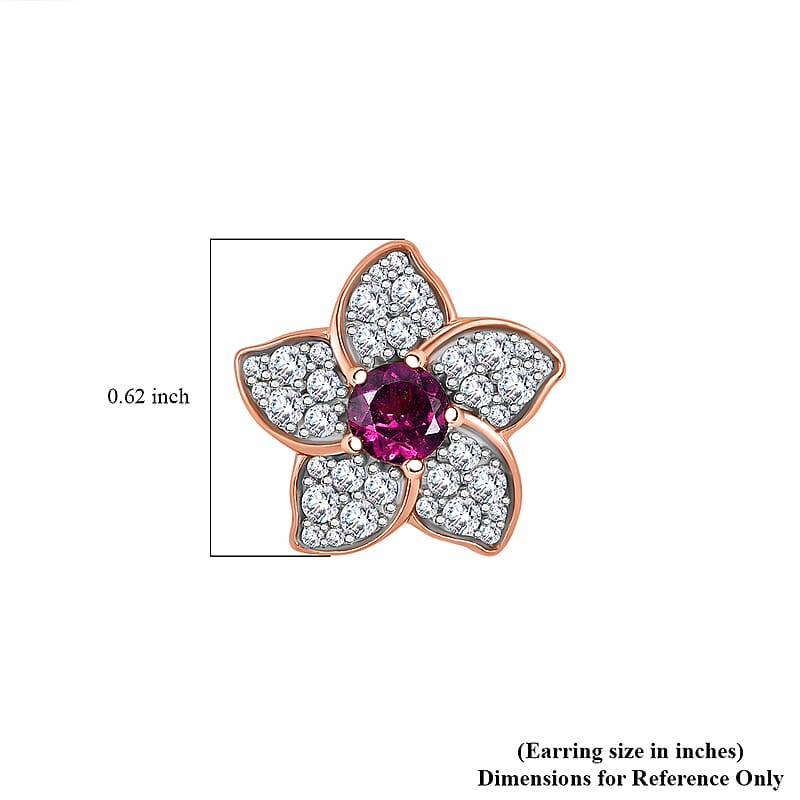 D'Joy AAA Radiant Ember Garnet and White Zircon 1.70 ctw Floral Earrings in 18K Vermeil Rose Gold Sterling Silver