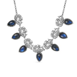 Indian Artisan Crafted AAA Malagasy Labradorite 15.90 ctw Regal Splendor Necklace in Sterling Silver 18-20 Inches