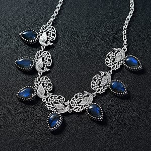 D'Joy Indian Artisan Crafted AAA Malagasy Labradorite 15.90 ctw Regal Splendor Necklace in Sterling Silver 18-20 Inches