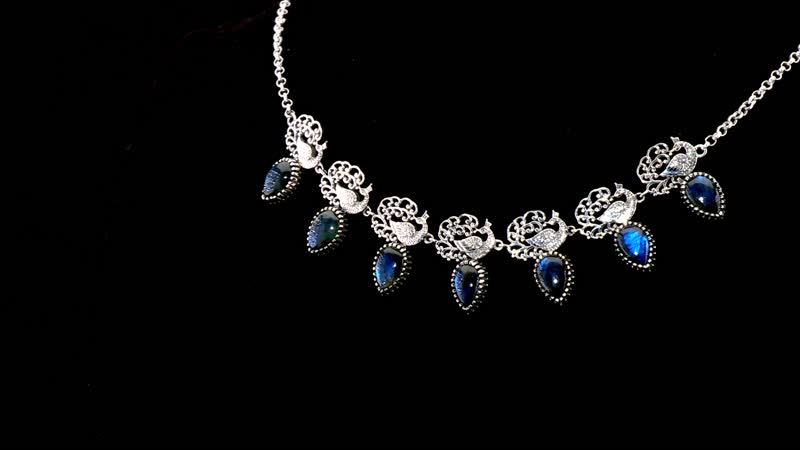 D'Joy Indian Artisan Crafted AAA Malagasy Labradorite 15.90 ctw Regal Splendor Necklace in Sterling Silver 18-20 Inches