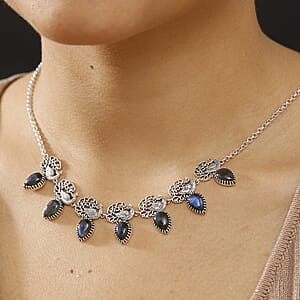 D'Joy Indian Artisan Crafted AAA Malagasy Labradorite 15.90 ctw Regal Splendor Necklace in Sterling Silver 18-20 Inches