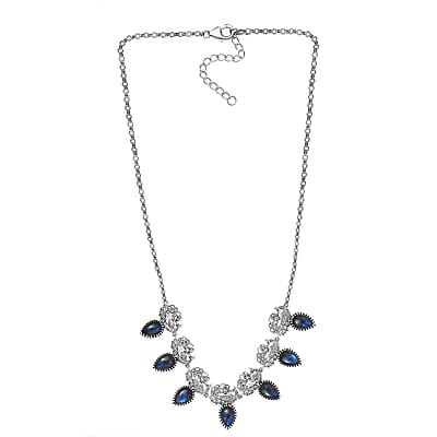 D'Joy Indian Artisan Crafted AAA Malagasy Labradorite 15.90 ctw Regal Splendor Necklace in Sterling Silver 18-20 Inches