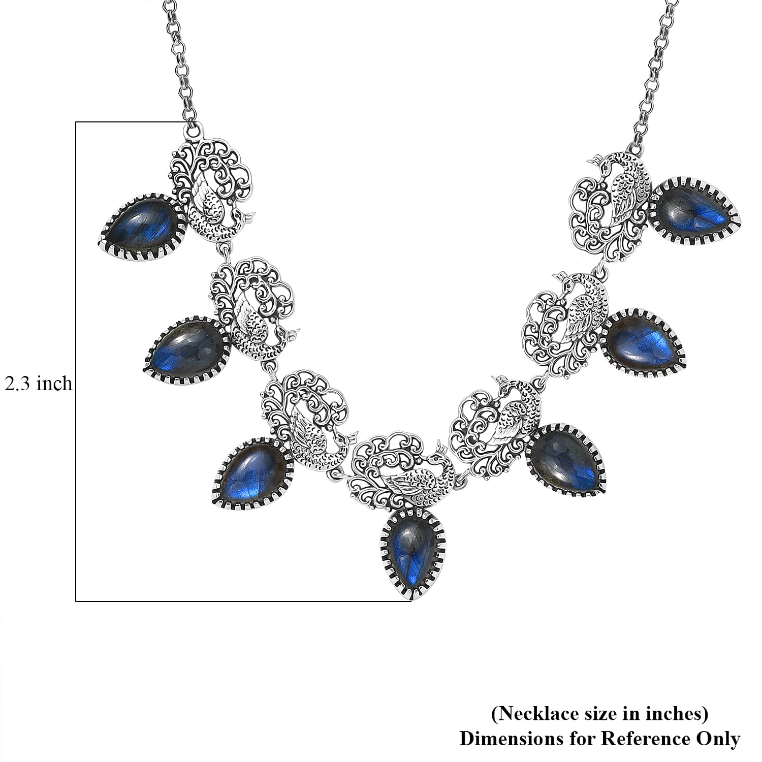 D'Joy Indian Artisan Crafted AAA Malagasy Labradorite 15.90 ctw Regal Splendor Necklace in Sterling Silver 18-20 Inches